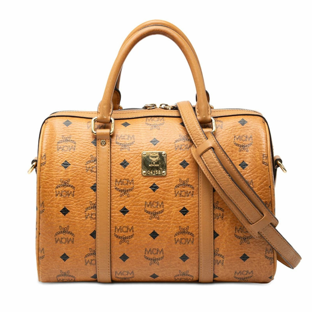 MCM Visetos 2way Shoulder Bag Brown Leather